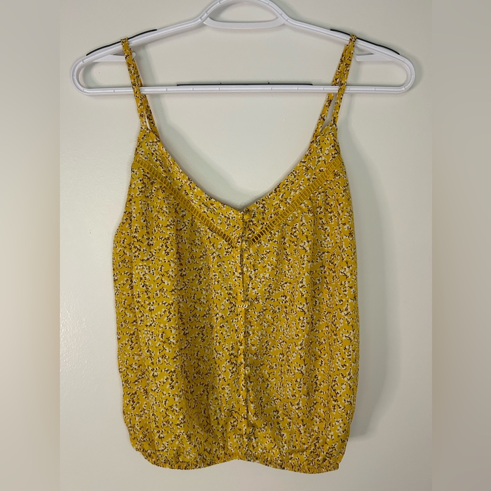 Yellow Floral Tank Top with Buttons